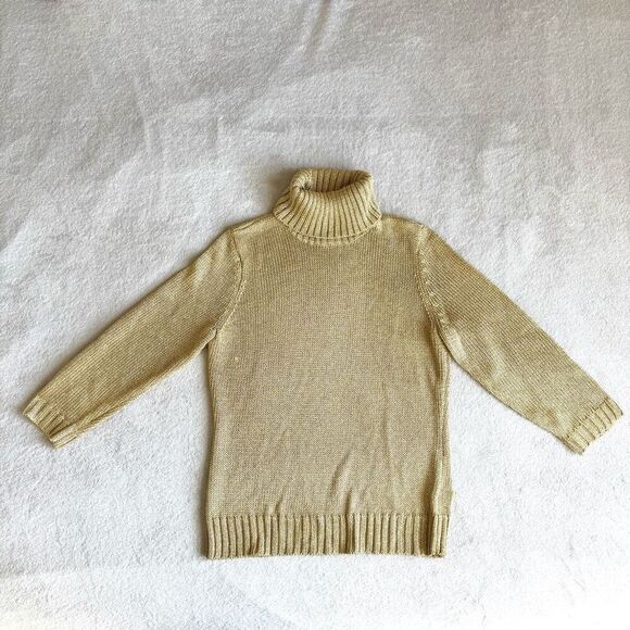 Lauren by Ralph Lauren Petites Gold Metallic Knit Turtleneck Sweater - Picture 1 of 13